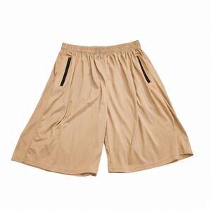 Cougar Sport Tan Athletic Shorts Mens 2XL Elastic Waist Zip Pockets Performance